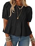 Tankaneo Womens Puff Sleeve Peplum Babydoll Tops