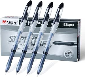 M&amp;G Gel Grip Stick Fine Point Gel Pens, 12 Black Ink Pen(0.38MM)