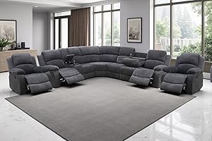 A Ainehome Manual Sectional Recliner Sofa Set with Storage, Living Room Furniture Set Corduroy Sofa Sets Manual Reclining Sectional Couches for Living Room with 4 Recliner Seats(Dark Grey)