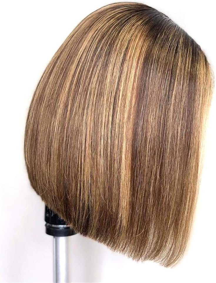 XRS Highlight Ombre Color 13x4 Lace Front Bob Human Hair Wigs for Women,150% Density Brazilain Human Hair Short Bob Lace Front Wigs 12Inch