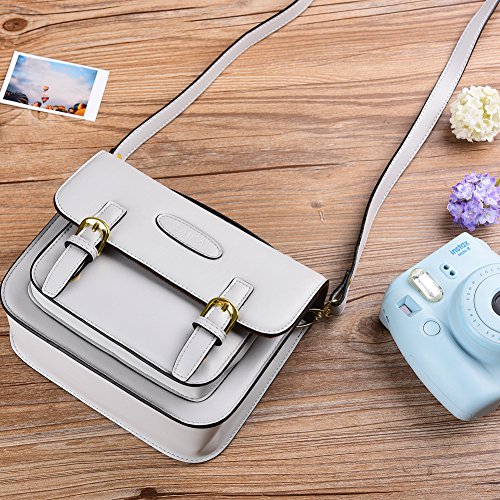 SAIKA Retro Vintage PU Leather Shoulder Bag Case for Polaroid Fujifilm Instax Mini 9/Mini 8/Mini 26/Mini 90/Instant Film Camera/Fujifilm Instax Mini Instant Film and More - Smokey White - Thumbnail 6