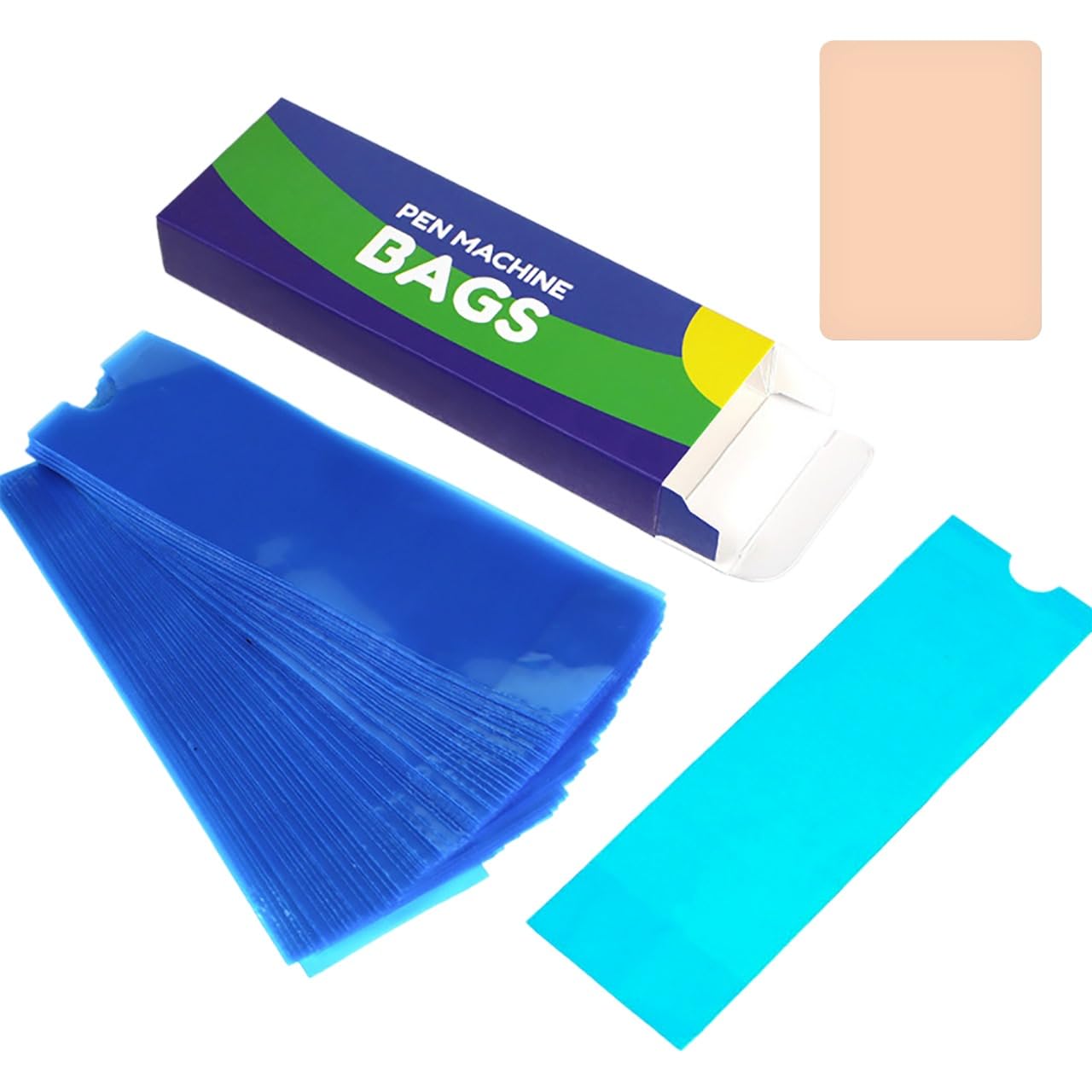 200 Pcs Disposable Tattoo Machine Covers with Practice Skin, Hygienic Tattoo Gun Sleeve Kit for Professional Tattooing – Fits Most Tattoo Machines, Black Protective Barrier (Blue)