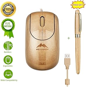 Bamboo Wired Mouse, Computer Optical Mouse, Ergonomic Quiet Mice, Laptop Mouse with 6ft Cord for Gaming, Office Work, Laptop, Desktop, Notebook, PC, MacBook by Hilltrade