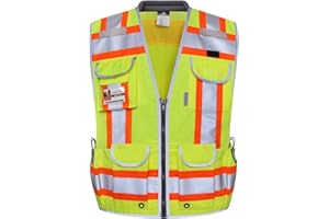 Dib Safety Reflective Vest Heavy Duty, High Visibility Two Tone Engineer Vest, Made with 3M Tape, Padded Collar, Retractable ID Pocket, Yellow L