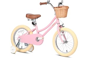 Petimini Girls Bike with Basket for 2-12 Years Old Kids, 12 14 16 18 20 Inch Bicycle with Bell Training Wheels Basket, Multiple Colors