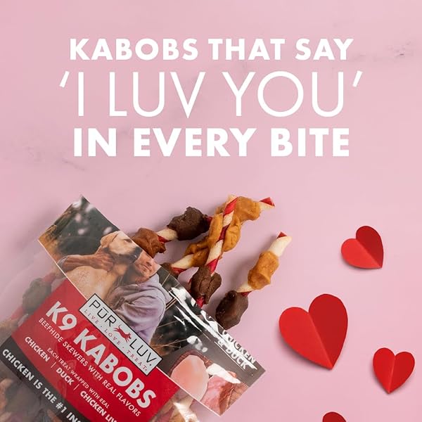 PUR LUV DOG TREATS, K9 KABOBS FOR DOGS MADE WITH REAL CHICKEN AND DUCK, 12 OUNCES, HEALTHY, EASILY DIGESTIBLE, LONG-LASTING, HIGH PROTEIN DOG TREAT, SATISFIES DOG’S URGE TO CHEW