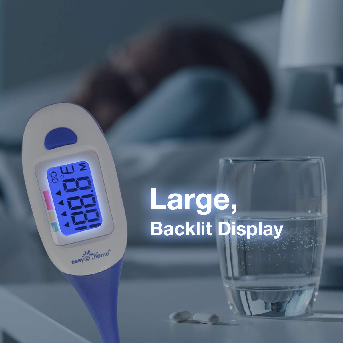 Easy@Home Digital Medical Baby Fever Oral Thermometer, Rectal or Axillary Underarm Body Temperature Measurement with Backlit LCD Display, Waterproof Flexible tip,Test Completion & Fever Alarm-EMT-026