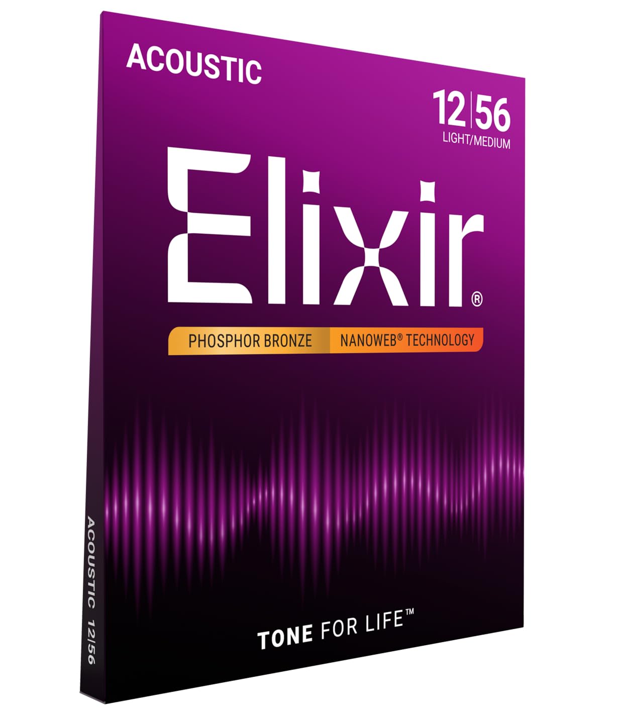 Elixir 16077 Strings Phosphor Bronze Acoustic Guitar Strings w NANOWEB Coating, Light/Medium (.012-.056)