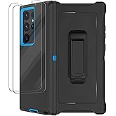 for Samsung Galaxy S23 Ultra Case with Belt Clip Holster, 2X Screen Protector, [Military Grade] Heavy Duty Full Body Shockproof Rugged Protective Cover for Samsung S23 Ultra 5G Black/Blue