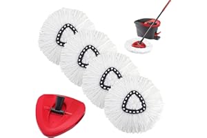 EPIIDE 4 Pack Spin Mop Heads Replacements with 1 Rotating Mop Base, fit Vileda and O-Cedar Spin Mop, White Microfiber Triangl