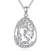 AINFQY Tree of Life Pendant Necklace Sterling Silver Birthstone Necklace Teardrop Family Tree Jewelry Mothers Day Birthday Gifts for Women Mom