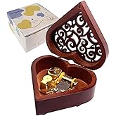 Pursuestar Amazing Grace Music Box, Heart Shaped Vintage Hollow Out Wood Mechanism Wind Up Musical Box Gifts for Birthday Christmas Wedding Valentine's Day