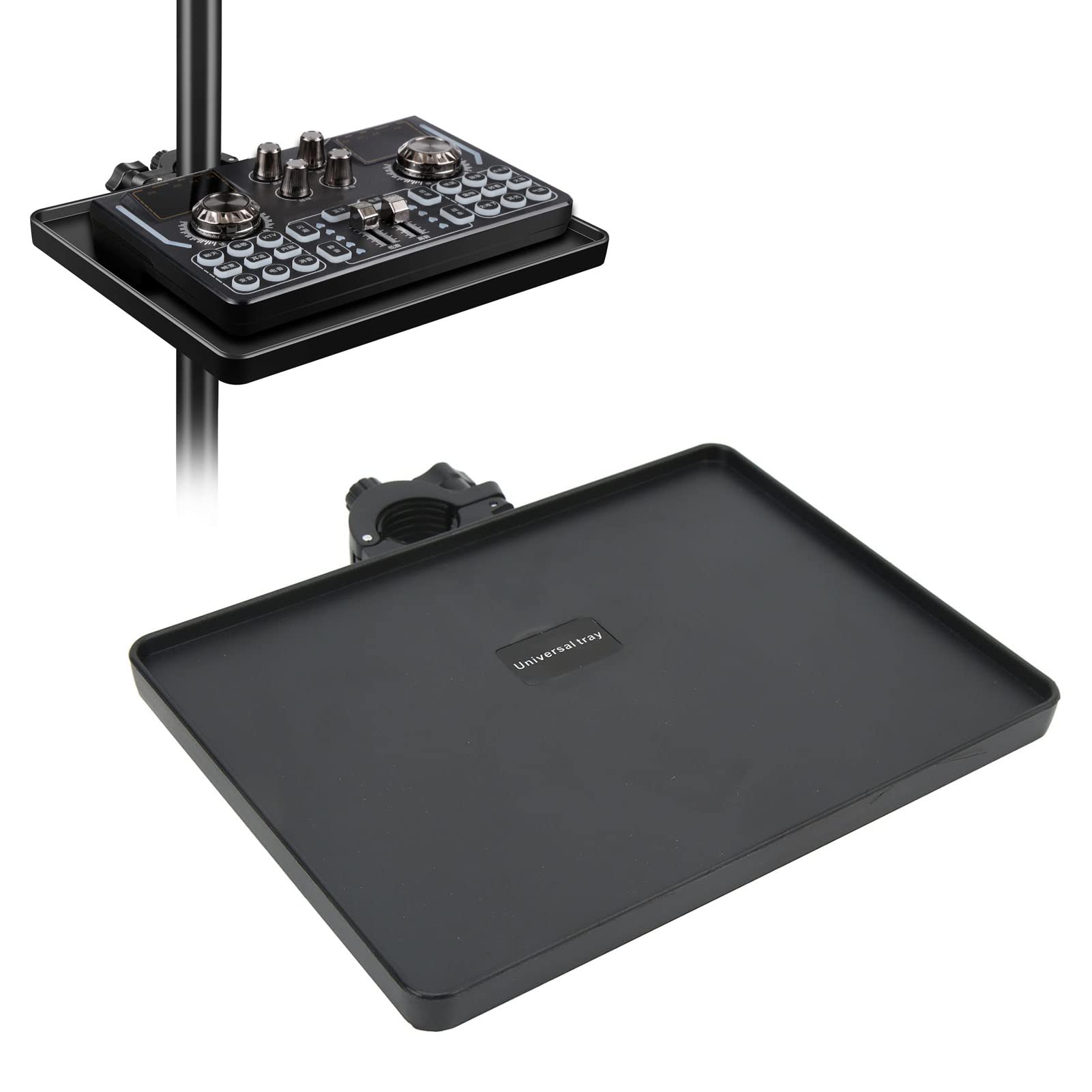 Sound Card Tray Metal Shelf Bracket, Heavy Duty Tray for Standard Speaker Stand Microphone Stand Rack Tray Holder for Stage, Live Streaming, Recording