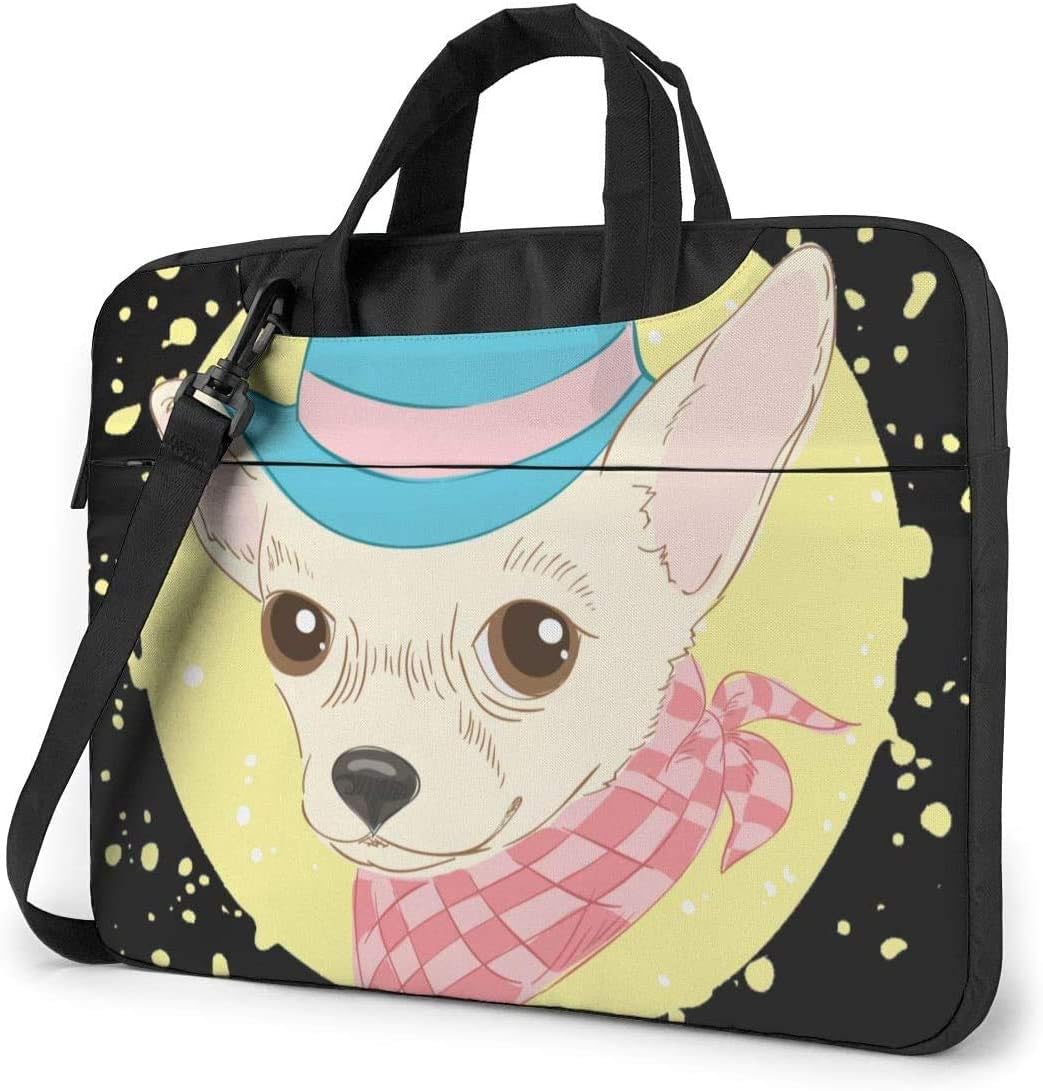 Fashion Wearing Hat Scarf Chihuahua Dog Anti-Collision Laptop Case Sleeve Laptop Shoulder Bag Laptop Messenger Bag