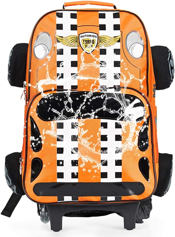 RUNALP 3D Jeep Style Backpack, Waterproof Rolling Schoolbag with Detachable Trolley, Orange