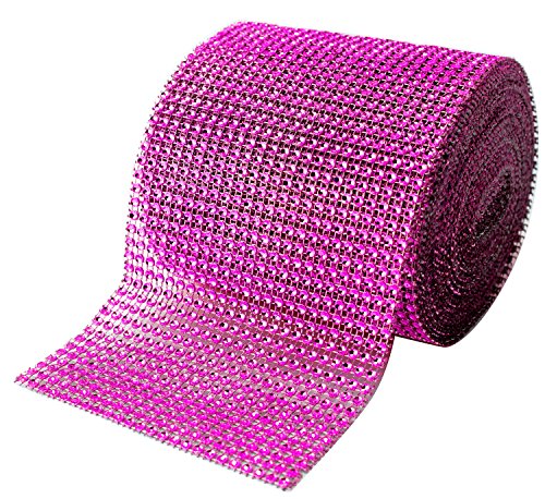Fuchsia (Pink) Diamond Sparkling Rhinestone Bling Wrap Ribbon Bulk Roll for Event Decorations, Wedding Cake, Bridal/Baby Shower, Birthdays, Arts & Crafts, Vase & Party Decor - 30 Ft - 1 Roll