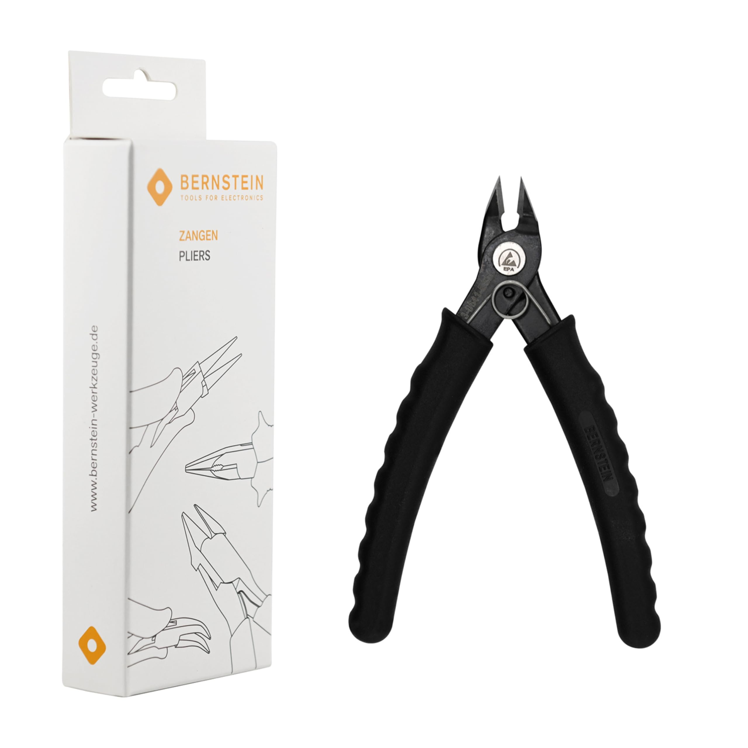 Bernstein ESD Wire Stripper Mini Side Cutters 135 mm Without Bevel for Copper Wires up to Diameter 0.8 mm Burnished Surface with Opening Spring ESD Handle Black 10^6 to 10^9 Ohm