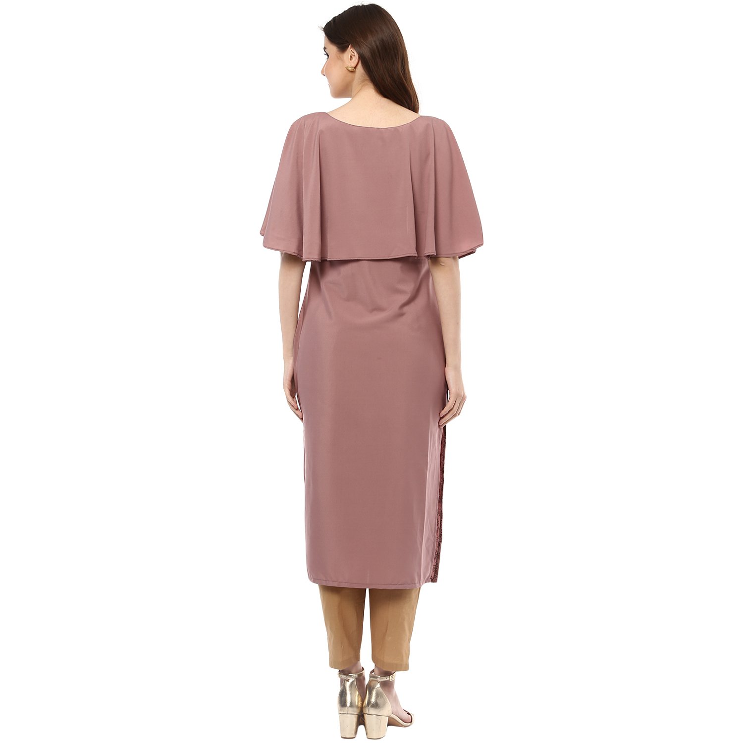 ziyaa women's wine colour half sleeve crepe straight kurta