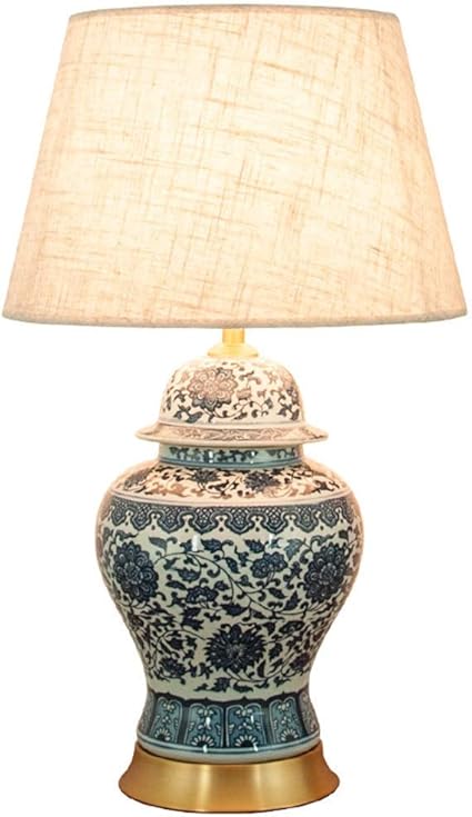 LUO Lámpara, lámpara de escritorio Lámpara de mesa de porcelana azul y