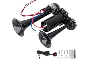 AOLIHAN Train Horns for Truck, 12v Black Integrated Dual Tube Air Horn with Compressor and Button, Loud Horn with Relay Wiring Harness kit for Any 12V Vehicles