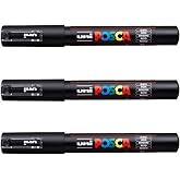 UNI-Ball POSCA Marker Pen PC-1M - Black - Pack of 3 PENS