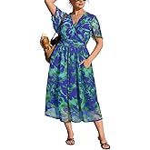 RITERA Women's Mesh Wrap Dress Plus Size A-Line Maxi Dresses Summer Boho Floral/Glitter Dresses XL-5XL