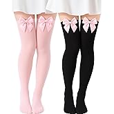 SATINIOR 2 Pairs Valentine's Day Knee High Socks with Bows Mardi Gras Thigh High Socks Highs Stockings over Knee