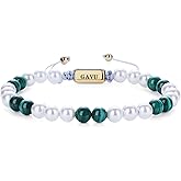 GAVU 6mm Men's Pearl Bracelet, Crystal Beaded Bracelet, Malachite Bracelet/Dumortierite Bracelet/Onyx Bracelet for Men