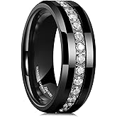 King Will Tungsten Carbide Wedding Band for Men - 8mm Black Plated High Polished Cubic Zircon Stones Comfort Fit Mens Ring for Wedding,Engagement and Anniversary