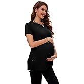 Smallshow Women's Maternity Shirt Side Split Tops Short Sleeve Pregnancy Clothes