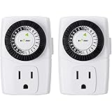 BN-LINK BND-60/U47 Indoor Mini 24-Hour Mechanical Outlet Timer, 3-Prong, 2-Pack