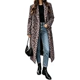 utcoco Womens Winter Warm Leopard Long Wool Coats Double Breasted Pea Coat | 2026 Trendy Leopard, Wool Blend, Lined, Notch Lapel, Pockets, Trench Coat, Overcoat, Long Pea Coats For Women