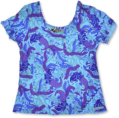 Rainbow Jo Women's Mermaid Dreams Hawaiian Sleeved Bias Rayon Blouse Large