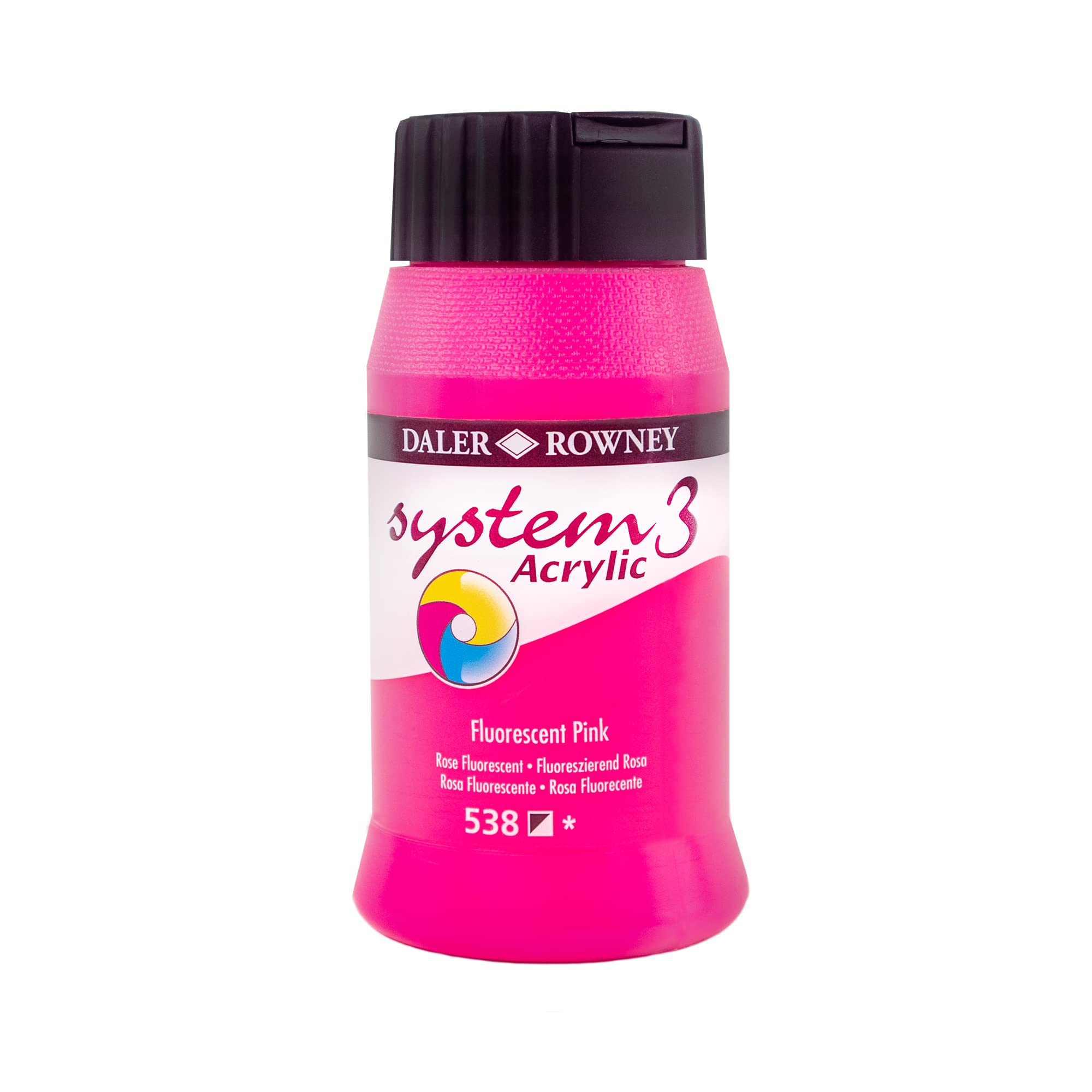 Daler-Rowney System3 Acrylic Paint, Plastic Pot, 16.91oz - 500 ml, Fluorescent Pink