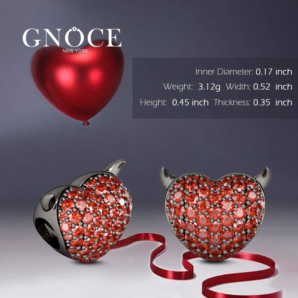 GNOCE "Devil with Kind Heart Charm 925 Sterling Silverl Lover Bead Charms with Garnet Stones for Women Fit All Bracelets Necklace Gift for her - Image 3