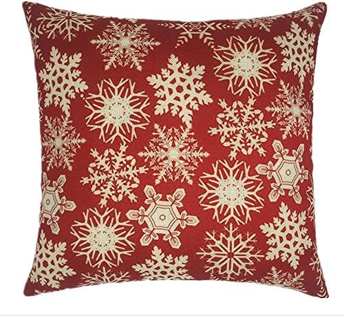 Biodawn Red Cotton Linen Christmas Snowflake Throw Pillowcase Cushion Covers 45cm x 45cm