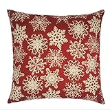 Biodawn Red Cotton Linen Christmas Snowflake Throw Pillowcase Cushion Covers 45cm x 45cm