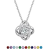 Suplight Sterling Silver Birthstone Necklaces for Women, to My Wife Necklace from Husband Forever Love Knot Infinity Pendant Cubic Zirconia Mom BFF Friendship Necklaces Dainty Birthday Wedding Jewelry