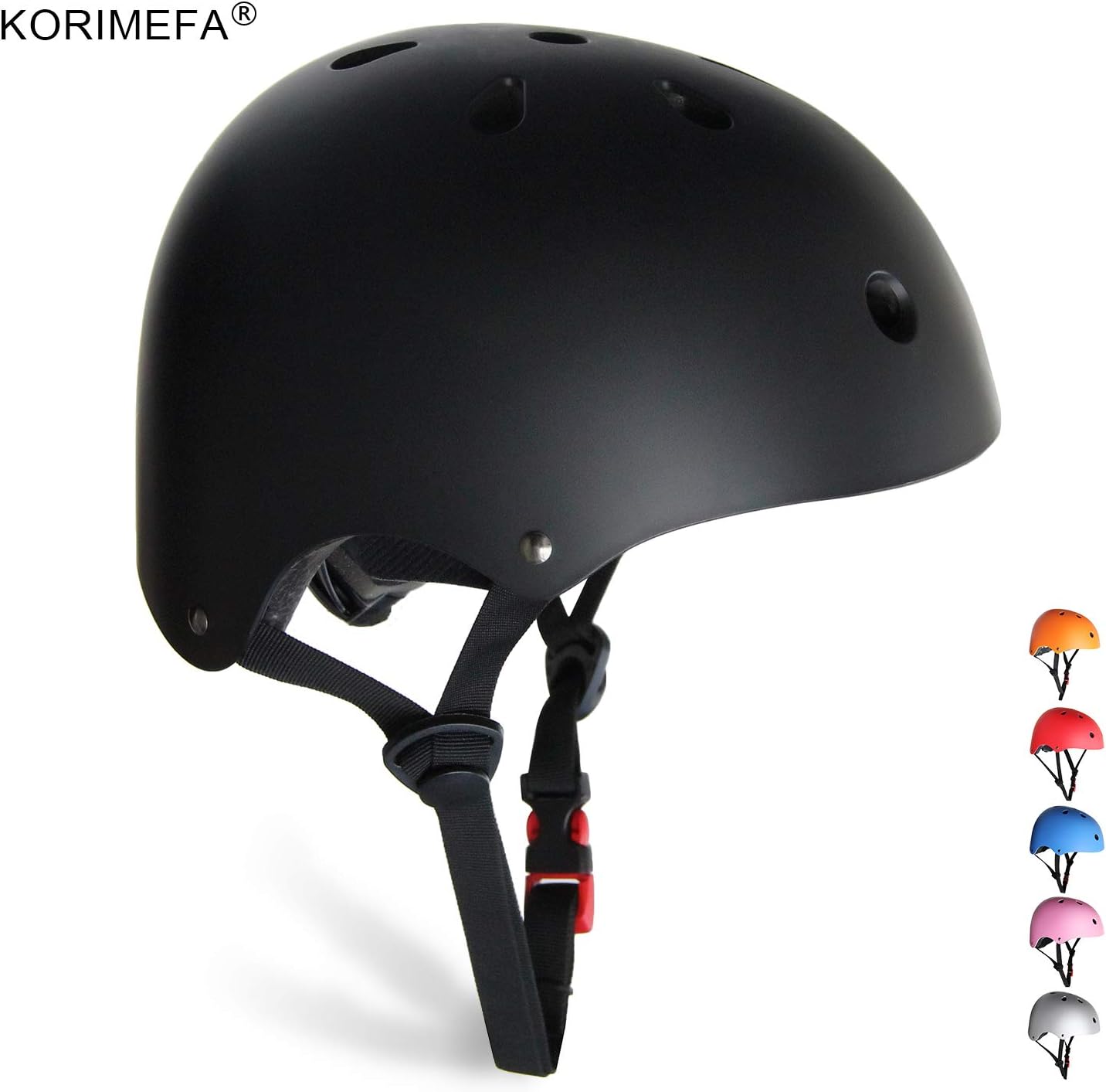 KORIMEFA Skateboard Helmet Kids Youth Adult Bike Helmet Adjustable CPSC Certified Multi-Sports Helmet for Cycling Scooter Roller Skate Inline Skating Rollerblading for Kids Men Women