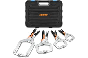 SOLUDE C-Clamp Locking Pliers Set,6-Inch,9-Inch,11-Inch,14-Inch,4 Piece Vise Grip Face Clamp for Woodworking,Welding and Pocket Hole Joinery with Plastic Storage Box