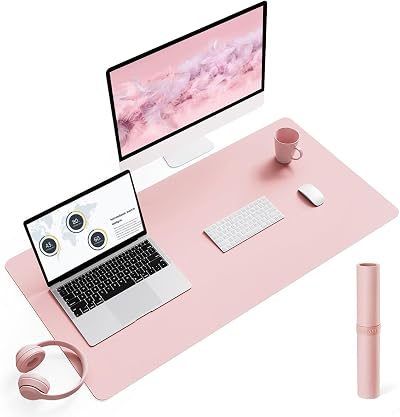 YSAGi Non-Slip Desk Pad 90x43 cm Pink Waterproof PVC Leather Desk Protector