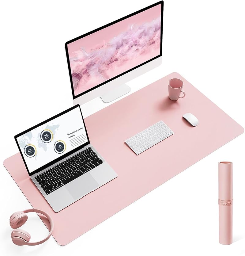 YSAGi Non-Slip Desk Pad 90x43 cm Pink Waterproof PVC Leather Desk Protector