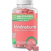 kindnature Myo-Inositol & D-Chiro Inositol Gummies for Women – 2000mg + 50mg, Ideal 40:1 Ratio – with Vitamin D & Folate – Hormone Balance Support – Vegan, Watermelon Flavor (120 Gummies)