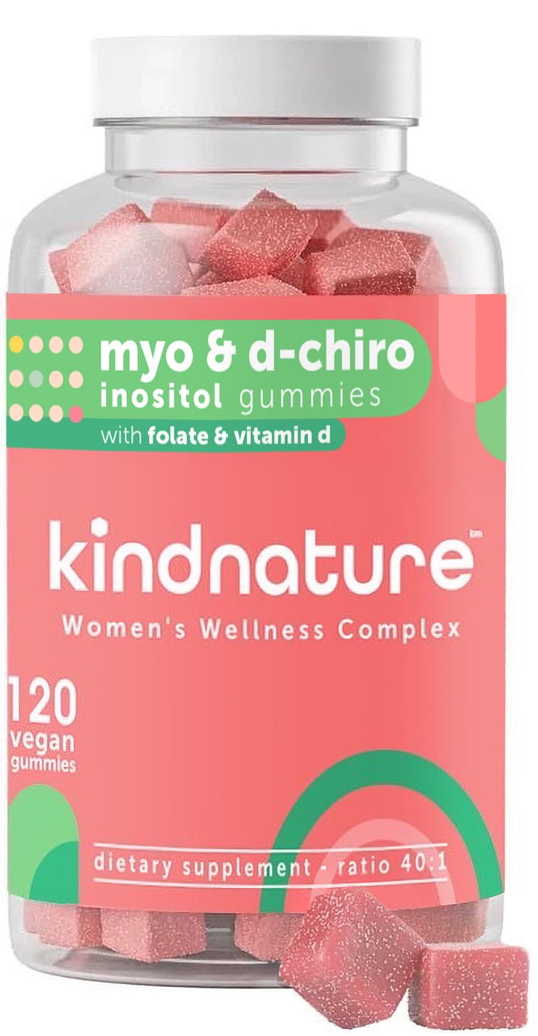 kindnature Myo-Inositol & D-Chiro Inositol Gummies with Vitamin D & Folate - Ideal 40:1 Ratio - 30 Day Supply