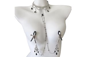 Baroque Black Swan Nipple Clamps with Chain Necklace – Adjustable Non-Piercing Clips for Beginners, Sensual Nights (Alligator