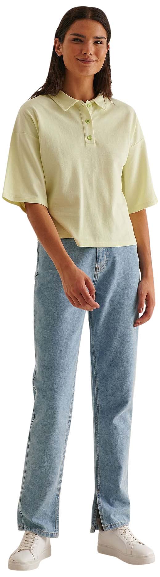 NA-KD button collar tee, yellow lime, Large