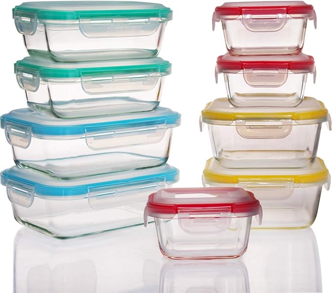 18 Pieces Glass Food Storage Containers SetGlass Meal Prep