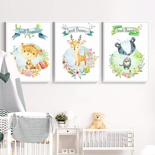 Amazon Co Jp Artaslf かわいい水彩動物リスイノシシキツネキャンバス絵画ポスターとプリントベビールームの壁アート写真家の装飾 30 40センチ非フレーム 3ピース Home Kitchen