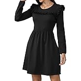 Jayscreate Women's Thick Winter Sweater Dress Elastic Waist Pocket Ruffle Shoulder 2025 Long Sleeve Business Casual Dress