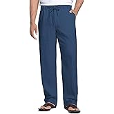 COOFANDY Men's Linen Pants Casual Beach Summer Pant Elastic Waist Drawstring Lightweight Trousers